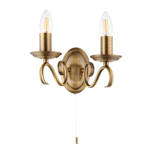 Vogue Lighting Vogue Bernice 2 Light Wall Light Antique Brass 4 Vogue Lighting Vogue Bernice 2 Light Wall Light Antique Brass - Image 2