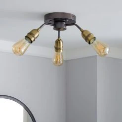Dunelm Marsden 3 Light Antique Brass Industrial Semi-Flush Ceiling Fitting -Dunelm Shop 1000158476 alt01