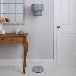 Dunelm Jaz Fringe Grey Floor Lamp -Dunelm Shop 1000158498 alt01