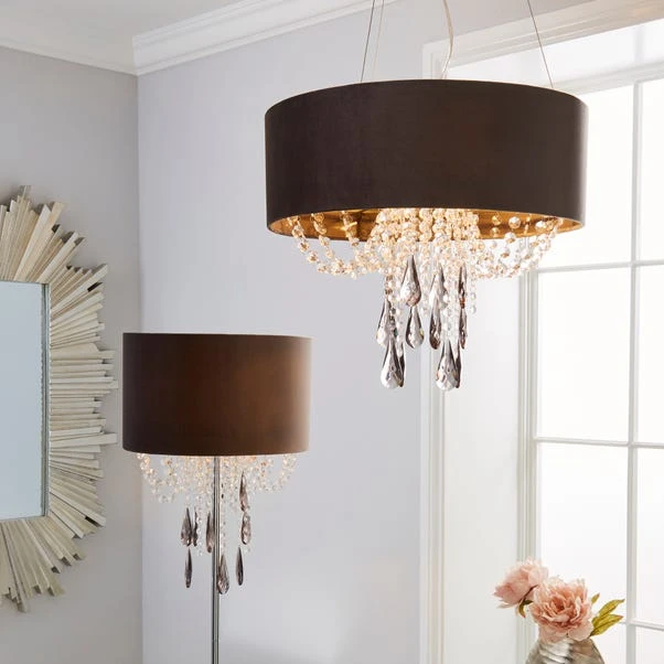 Dunelm Halle French Velvet Jewel Charcoal Floor Lamp 8 Dunelm Halle French Velvet Jewel Charcoal Floor Lamp - Image 6