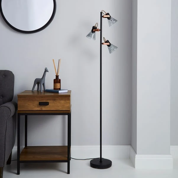 Dunelm Milas 3 Light Black Industrial Floor Lamp 4 Dunelm Milas 3 Light Black Industrial Floor Lamp - Image 2