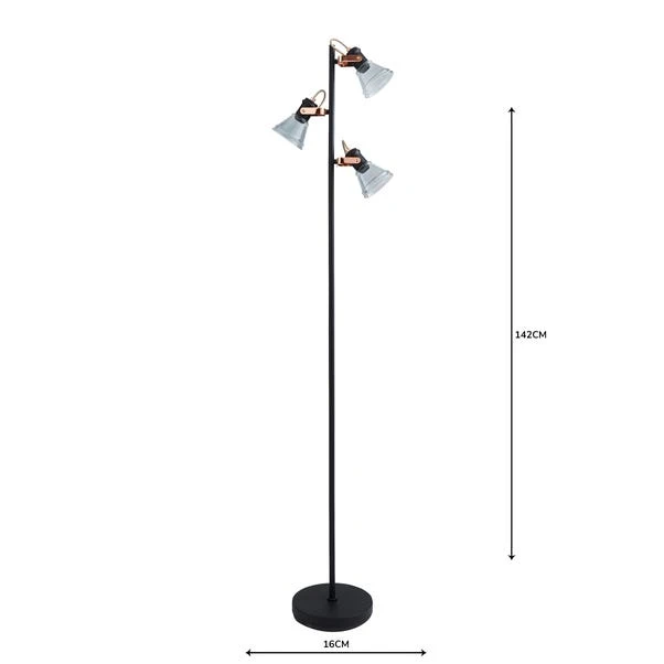 Dunelm Milas 3 Light Black Industrial Floor Lamp 7 Dunelm Milas 3 Light Black Industrial Floor Lamp - Image 5