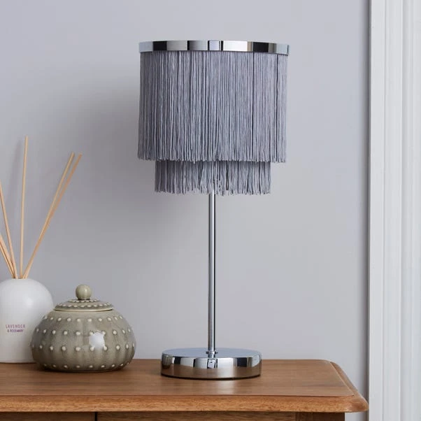 Dunelm Jaz Fringe Grey Table Lamp 4 Dunelm Jaz Fringe Grey Table Lamp - Image 2