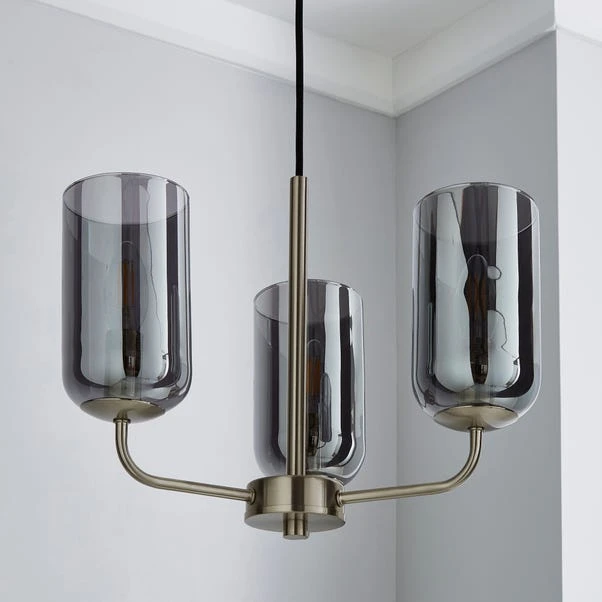 Dunelm Palazzo 3 Light Smoked Glass Chandelier 4 Dunelm Palazzo 3 Light Smoked Glass Chandelier - Image 2