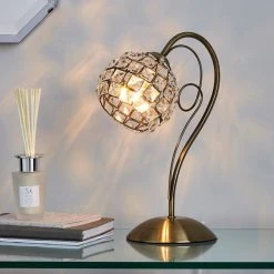 Dunelm Bergen Crystal Antique Brass Table Lamp