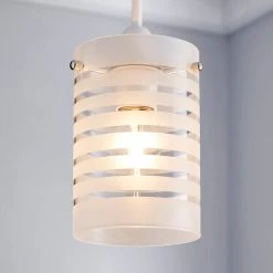 Dunelm Grayson Stripe Glass White Easy Fit Pendant