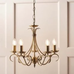 Vogue Lighting Vogue Bernice 5 Light Candelabra Ceiling Fitting Antique Brass 11 Vogue Lighting Vogue Bernice 5 Light Candelabra Ceiling Fitting Antique Brass -Dunelm Shop 30671118 alt03