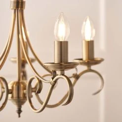 Vogue Lighting Vogue Bernice 5 Light Candelabra Ceiling Fitting Antique Brass 13 Vogue Lighting Vogue Bernice 5 Light Candelabra Ceiling Fitting Antique Brass -Dunelm Shop 30671118 alt05