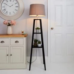 Dunelm Beaumont Wood Tripod Plant Black Floor Lamp