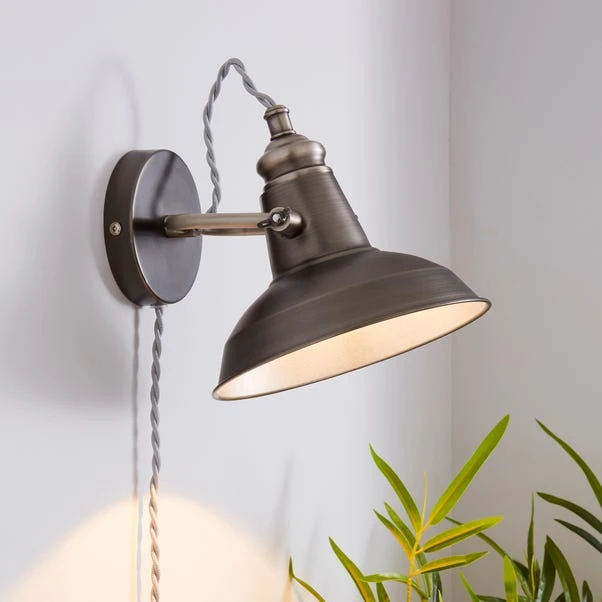 Dunelm Lucas Industrial Easy Fit Plug In Wall Light Pewter 3 Dunelm Lucas Industrial Easy Fit Plug In Wall Light Pewter