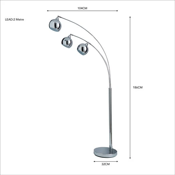 Dunelm Herm 3 Arm Arc Chrome Floor Lamp 7 Dunelm Herm 3 Arm Arc Chrome Floor Lamp - Image 5