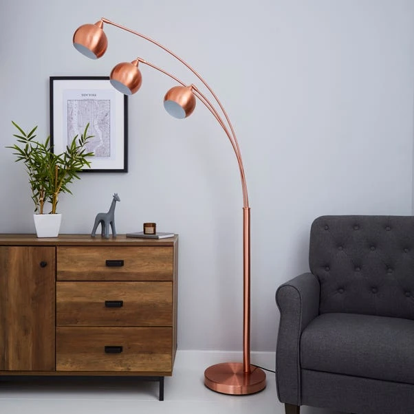 Dunelm Herm 3 Arm Arc Copper Floor Lamp 4 Dunelm Herm 3 Arm Arc Copper Floor Lamp - Image 2