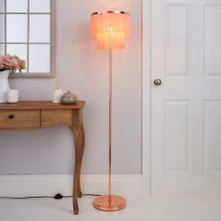 Front Page 9 Dunelm Jaz Fringe Pink Floor Lamp
