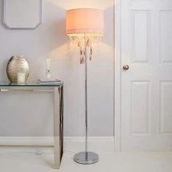 Dunelm Halle French Velvet Jewel Blush Pink Floor Lamp