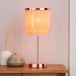 Dunelm Jaz Fringe Pink Table Lamp