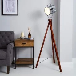 Dunelm Carlton Camera Tripod Wood Floor Lamp