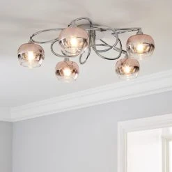 Dunelm Seychelles Blush Pink 5 Light Flush Ceiling Fitting