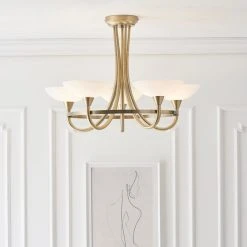 Vogue Lighting Vogue Cagney 5 Light Semi Flush Ceiling Fitting Brass