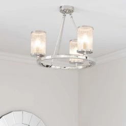 Vogue Lighting Vogue Easton Ribbed Glass Semi Flush Ceiling Fitting Chrome