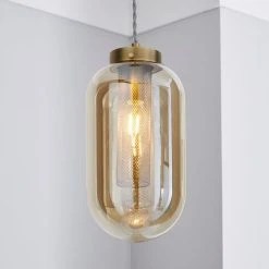 Dunelm Safi Mesh 1 Light Pendant Ceiling Fitting Antique Brass