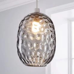 Dunelm Elodie Dimpled Glass Easy Fit Pendant Grey Lustre