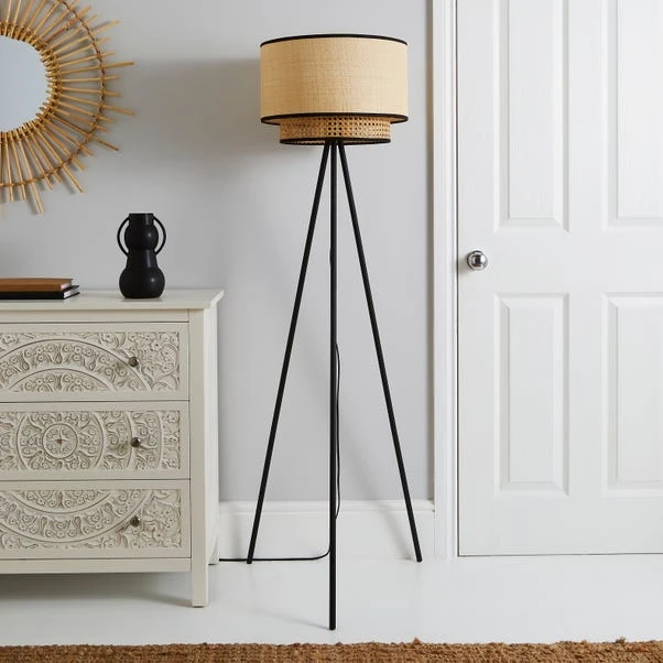 Dunelm Malika Cane 2 Tier Tripod Floor Lamp 4 Dunelm Malika Cane 2 Tier Tripod Floor Lamp - Image 2