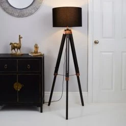 Dunelm Trio Tripod Black And Copper Floor Lamp