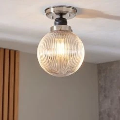 Dunelm Broden Ribbed 1 Light Flush Bathroom Ceiling Fitting