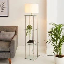 Dunelm Wendell Glass Shelved Floor Lamp