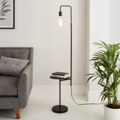Dunelm Aubrey Exposed Bulb Floor Lamp With Table Black