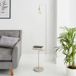 Dunelm Aubrey Exposed Bulb Floor Lamp With Table Grey